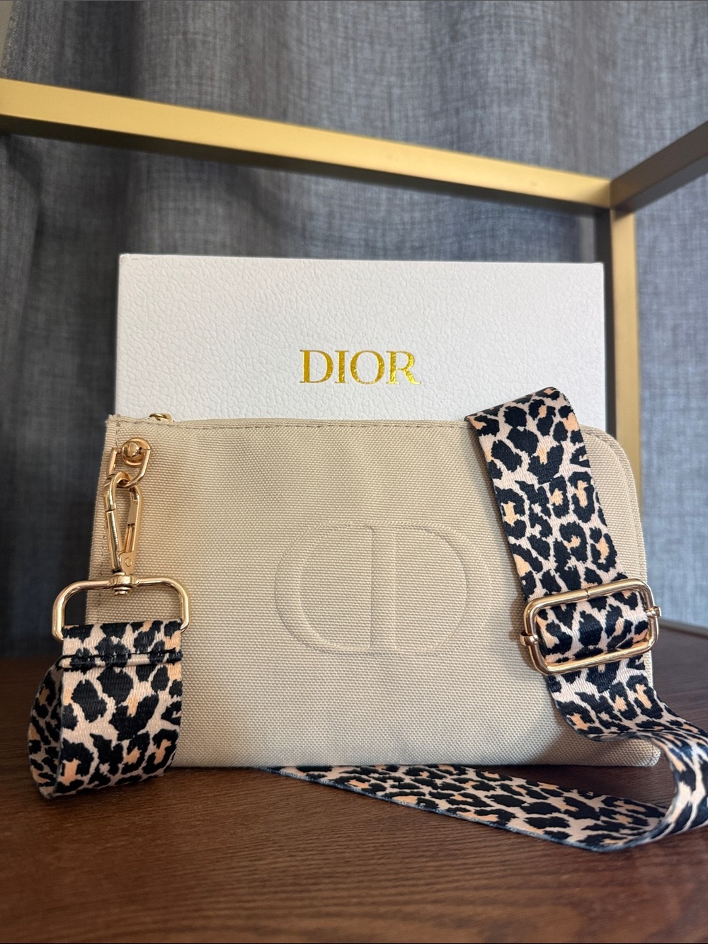 Dior Parfums Collection Beige Canvas Crossbody Unbranded Leopard Print Strap